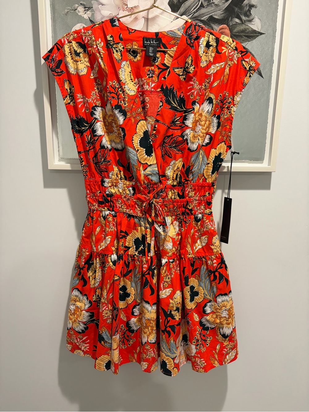 NWT Nicole Miller New York Orange Floral Dress Size Small